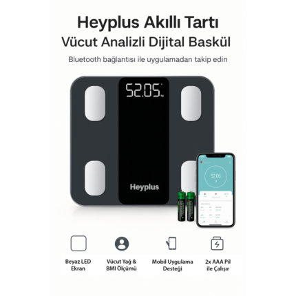 Xiaomi Heyplus Dijital Baskül Yağ Su Kas Vücut Kitle Endeksi Kilo Ölçer Tartı (Xiaomi Distribütörü Cepport Türkiye Garantili)
