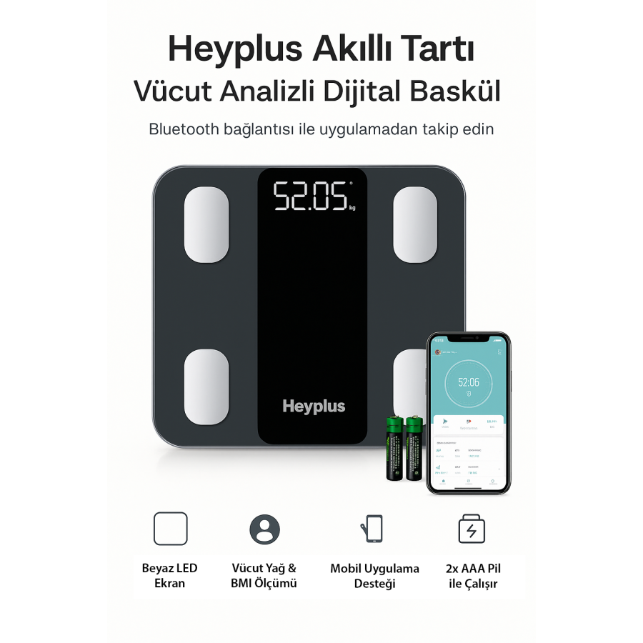 tart1-900x900 Xiaomi Heyplus Dijital Baskül Yağ Su Kas Vücut Kitle Endeksi Kilo Ölçer Tartı (Xiaomi Distribütörü Cepport Türkiye Garantili) - Görsel 1