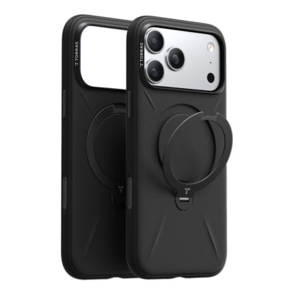 Torras Apple iPhone 17 Pro O Stand Spin Silicone Serisi Magsafe Kılıf - Siyah